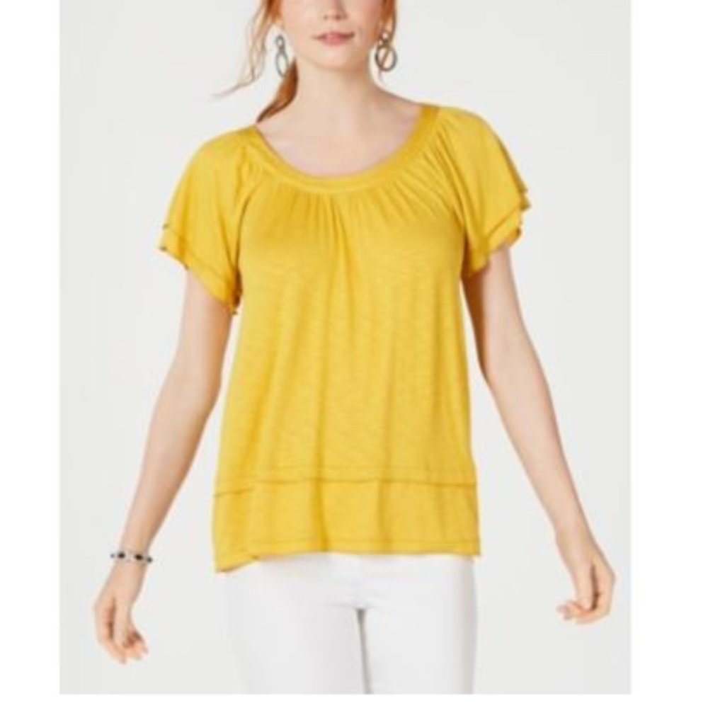 NWT Style & Co Tiered Flutter-Sleeve Top NEW